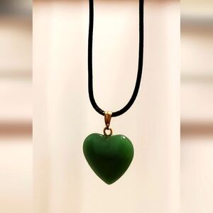 Handmade, New Green Heart Glass Charm on 18in Cord w/ 2in extender